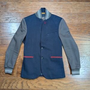 Zara Man Denim Couture Varsity Hybrid Blazer Navy Blue Grey Mens 38 EUR 48